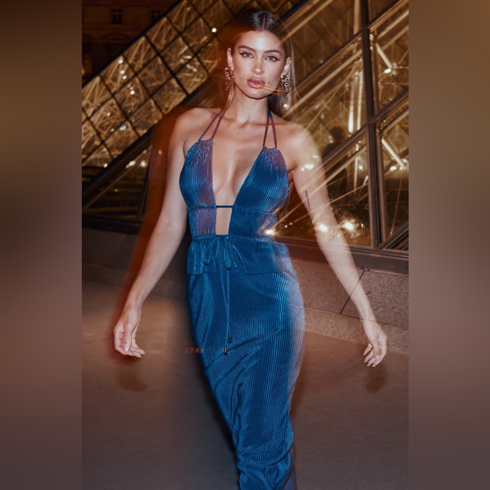 Runaway label, divinity midi dress azure blue